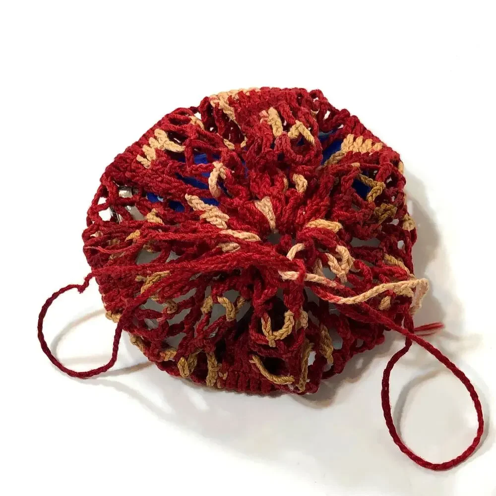 Tiny Crochet Drawstring Bag Doily Starburst Red Pouch 8.5